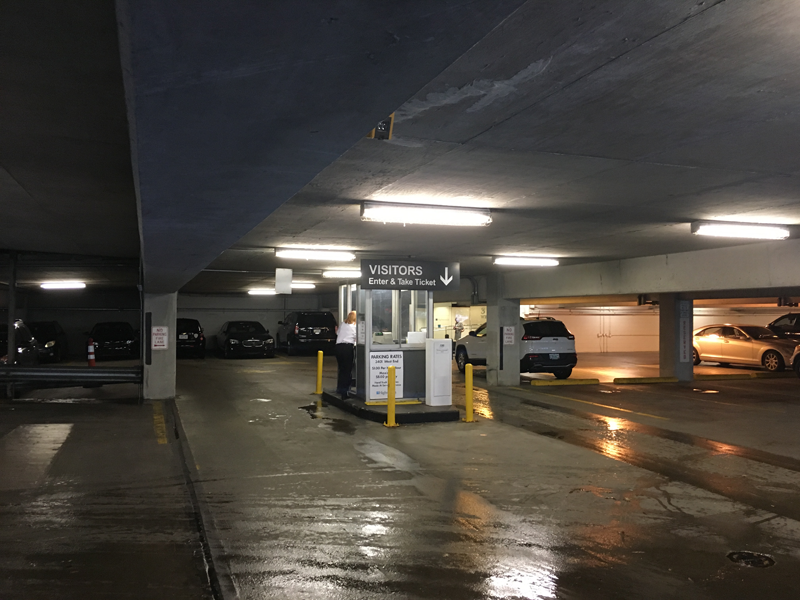 Guests may park in the attached garage, for a fee, using the entrance on Acklen Avenue. Stop at the guard station, take a parking ticket, and proceed to park in the allotted visitor spaces.